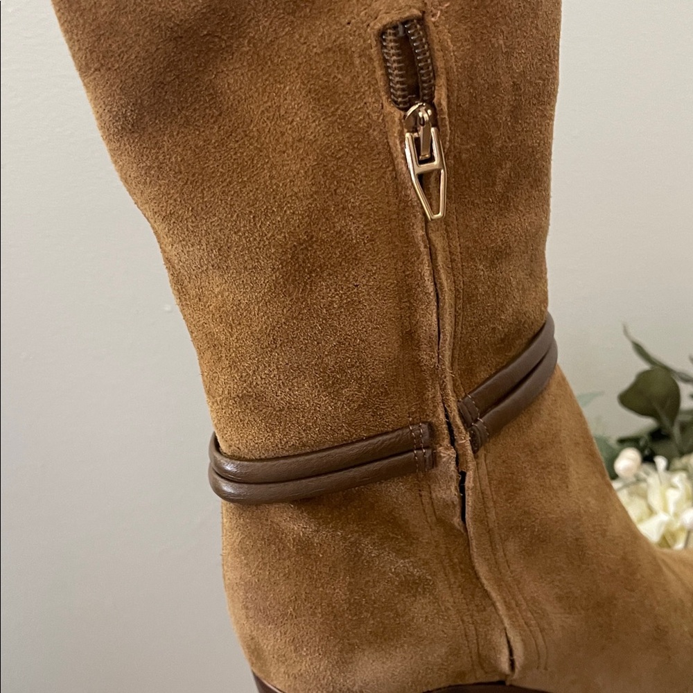 Dolce Vita Cognac Suede Knee-High Heeled Boots - Picture 7 of 12